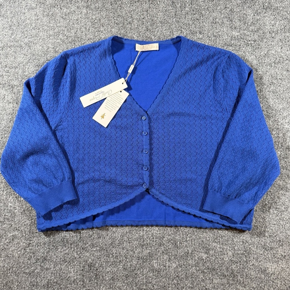 Belle Poque Womens 3/4 Sleeve Cropped Knit‎ Cardigan XL Blue Bolero Shrug